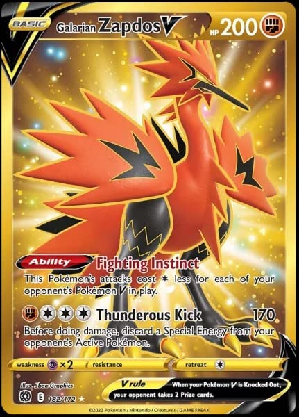 Galarian Zapdos V 182/172 Brilliant Stars - Secret Rare Gold
